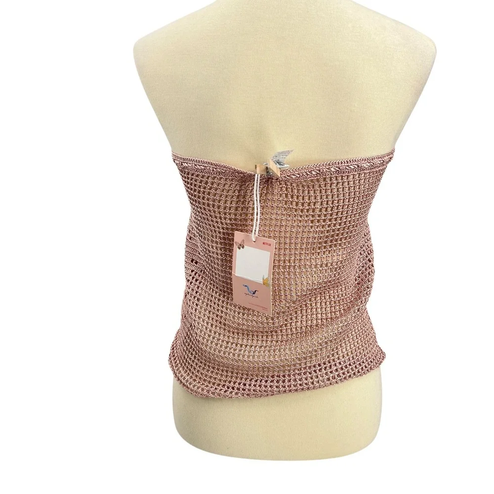 For My Beachy‎ Side x Emily in Paris Crochet Tube Top Pink Sheer M/L New - Picture 3 of 5